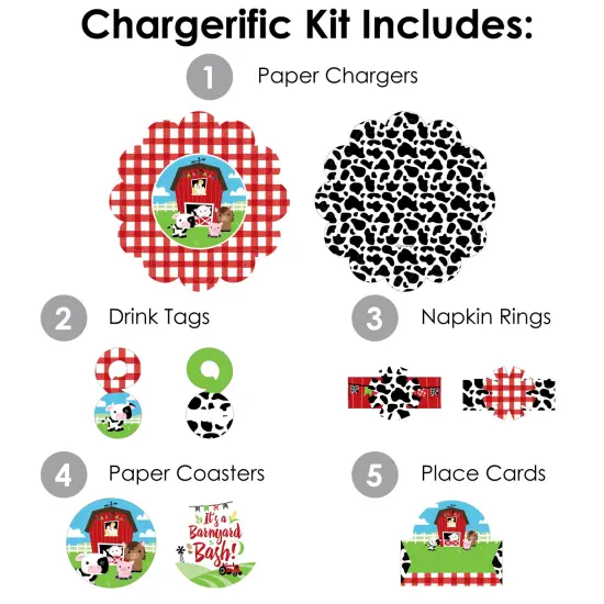 Big Dot of Happiness Farm Animals - Barnyard Baby Shower or Birthday Party Paper Charger and Table Decorations - Chargerific Kit - Place Setting for 8 {4}