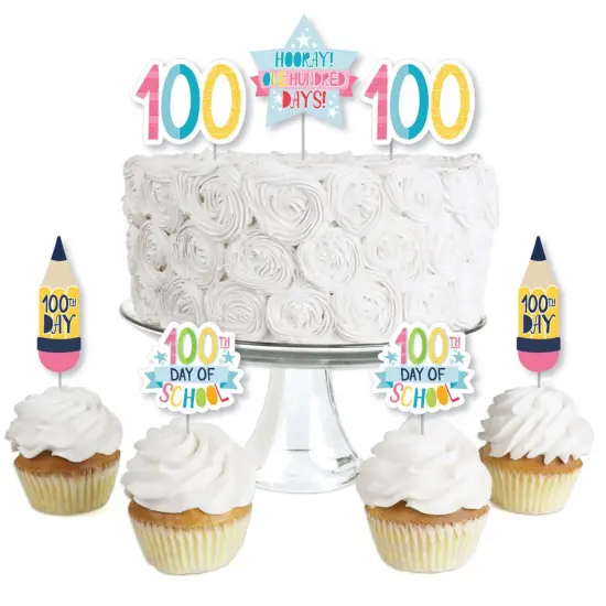 Big Dot of Happiness Happy 100th Day of School - Dessert Cupcake Toppers - 100 Days Party Clear Treat Picks - Set of 24 {1}