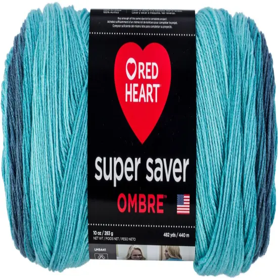 Red Heart Super Saver Jumbo Blue Tiful Ombre Yarn - 2 Pack of 283g/10oz - Acrylic - 4 Medium (Worsted) - 482 Yards - Knitting/Crochet {2}