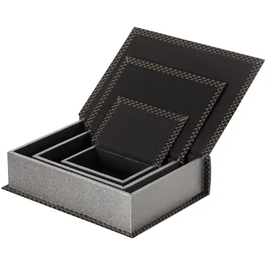 Set of 3 Velvet Vintage Storage Wooden Antique Classic Decorative Book Box Holder Black {3}