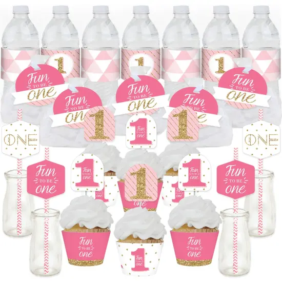 Big Dot of Happiness 1st Birthday Girl - Fun to be One - First Birthday Party Favors and Cupcake Kit - Fabulous Favor Party Pack - 100 Pieces {1}