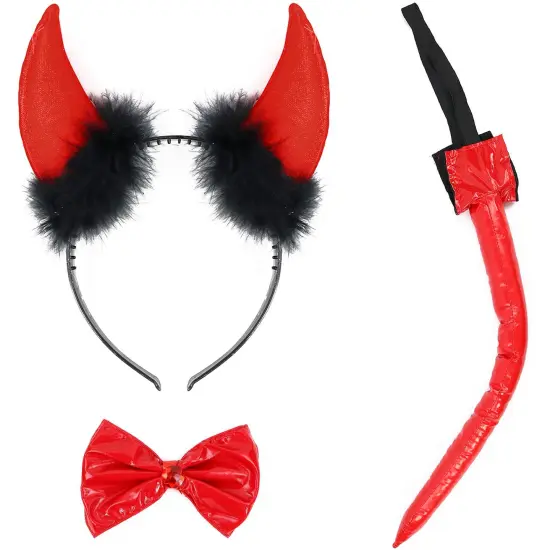 Devil Costume Accessory Set - Demon Costume Accessories Kit Includes Horns, Bowtie and Tail {1}