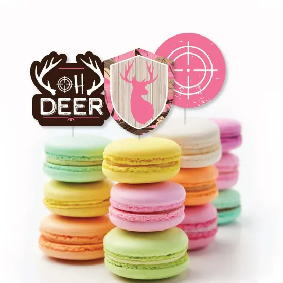 Big Dot of Happiness Pink Gone Hunting - Dessert Cupcake Toppers - Deer Hunting Girl Camo Baby Shower or Birthday Party Clear Treat Picks - Set of 24 {6}