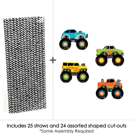 Big Dot of Happiness Smash and Crash - Monster Truck - Paper Straw Decor - Boy Birthday Party Striped Decorative Straws - Set of 24 {4}
