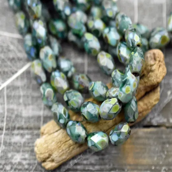 *20* 5x7mm Blended Turquoise Picasso Fire Polished Faceted Oval Beads {3}