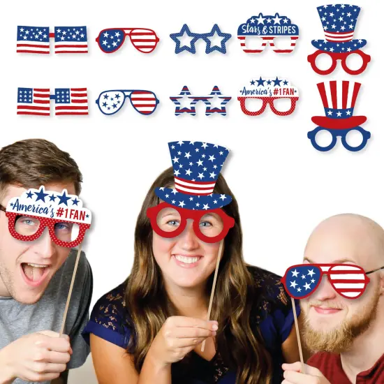 Big Dot of Happiness Stars & Stripes Glasses - Paper Card Stock Patriotic Party Photo Booth Props Kit - 10 Count {3}