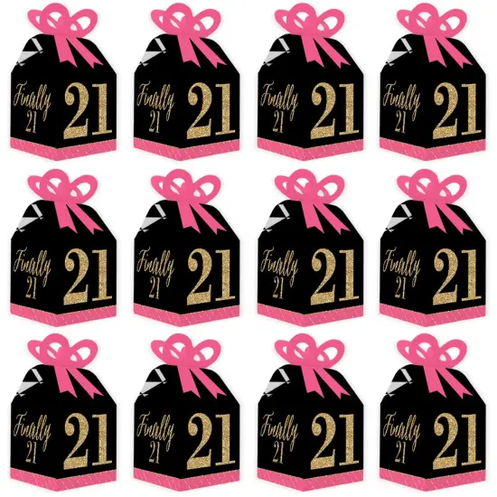 Big Dot of Happiness Finally 21 Girl - Square Favor Gift Boxes - 21st Birthday Party Bow Boxes - Set of 12 {6}
