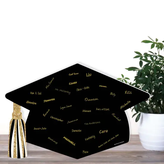 Big Dot of Happiness Tassel Worth The Hassle - Gold - Grad Cap Guest Book Sign - Graduation Party Guestbook Alternative - Signature Mat {4}