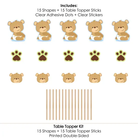 Big Dot of Happiness Baby Boy Teddy Bear - Baby Shower Centerpiece Sticks - Table Toppers - Set of 15 {7}