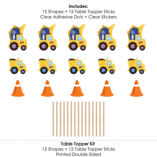 Big Dot of Happiness Construction Truck - Baby Shower or Birthday Party Centerpiece Sticks - Table Toppers - Set of 15 {7}