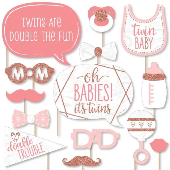 Big Dot of Happiness It's Twin Girls - Pink and Rose Gold Twins Baby Shower Photo Booth Props Kit - 20 Count {1}