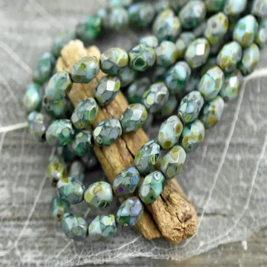 *20* 5x7mm Blended Turquoise Picasso Fire Polished Faceted Oval Beads {2}
