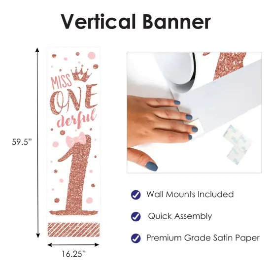 Big Dot of Happiness 1st Birthday Little Miss Onederful - Girl First Birthday Party Front Door Decoration - Vertical Banner {4}