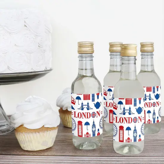 Big Dot of Happiness Cheerio, London - Mini Wine and Champagne Bottle Label Stickers - British UK Party Favor Gift for Women and Men - Set of 16 {4}