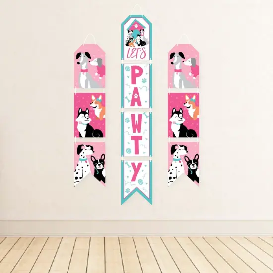 Big Dot of Happiness Pawty Like a Puppy Girl - Hanging Vertical Paper Door Banners - Pink Dog Baby Shower Birthday Party Wall Kit - Indoor Door Decor {4}