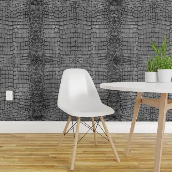 Pre-Pasted Wallpaper 2FT Wide Aligator Skin Grey Scales Reptile Dragon Custom Pre-pasted Wallpaper by Spoonflower {1}