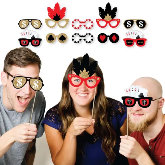 Big Dot of Happiness Las Vegas Glasses - Paper Card Stock Casino Party Photo Booth Props Kit - 10 Count {3}