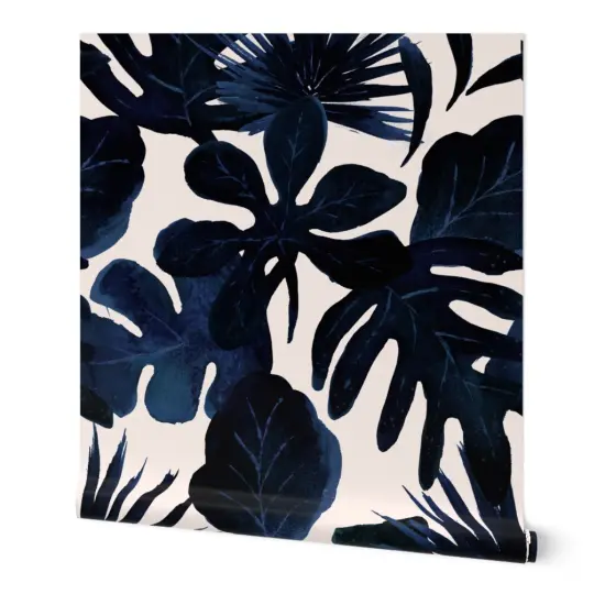 Peel & Stick Wallpaper 2FT Wide Leaves Tropical Baby Jungle Blush Midnight Palm Monstera Custom Removable Wallpaper by Spoonflower {7}
