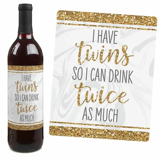 Big Dot of Happiness It's Twins - Gold Twins Baby Shower Decorations for Women and Men - Wine Bottle Label Stickers - Set of 4 {4}