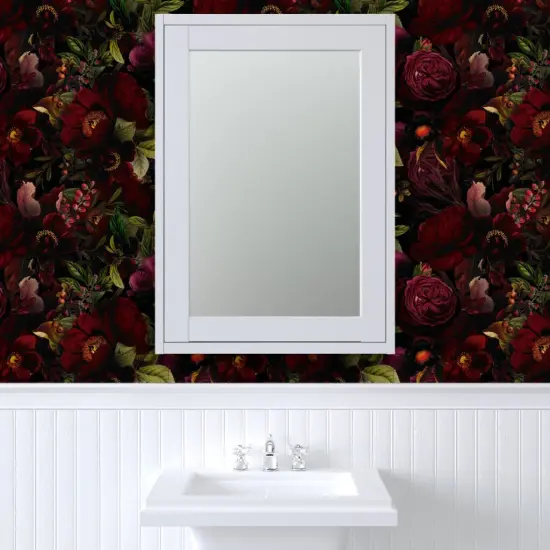Peel & Stick Wallpaper 2FT Wide Vintage Botanical Dark Chintz Gothic Victorian Moody Romantic Redoute Roses Large Scale Custom Removable Wallpaper by Spoonflower {6}