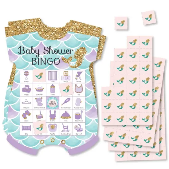 Big Dot of Happiness Let's Be Mermaids - Picture Bingo Cards and Markers - Baby Shower Shaped Bingo Game - Set of 18 {1}