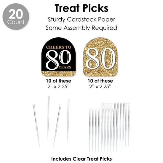 Big Dot of Happiness Adult 80th Birthday - Gold - Birthday Party Favors and Cupcake Kit - Fabulous Favor Party Pack - 100 Pieces {7}