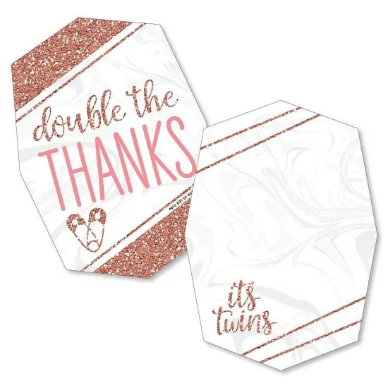Big Dot of Happiness It's Twin Girls - Shaped Thank You Cards - Pink and Rose Gold Twins Baby Shower Thank You Note Cards with Envelopes - Set of 12 {1}