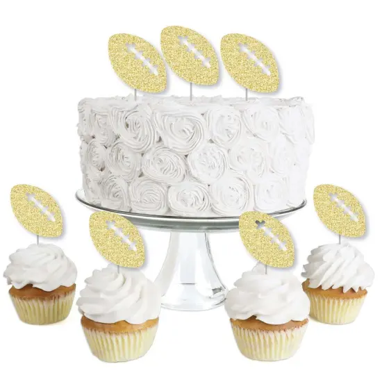Big Dot of Happiness Gold Glitter Football - No-Mess Real Glitter Dessert Cupcake Toppers - Baby Shower or Birthday Party Clear Treat Picks - 24 ct {1}