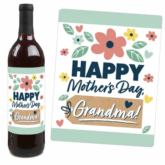 Big Dot of Happiness Grandma, Happy Mother's Day - We Love Grandmother Decorations for Women - Wine Bottle Label Stickers - Set of 4 {4}