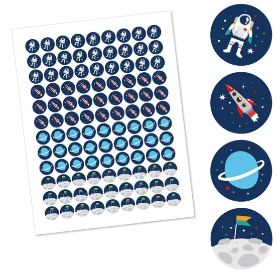 Big Dot of Happiness Blast Off to Outer Space - Rocket Ship Party Round Candy Sticker Favors - Labels Fits Chocolate Candy (1 sheet of 108) {3}