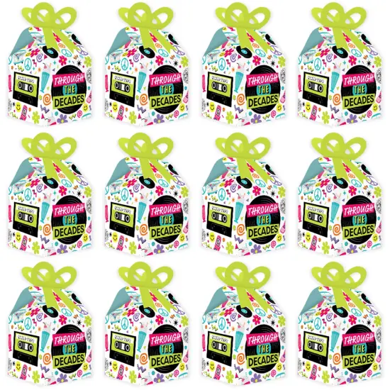 Big Dot of Happiness Through the Decades - Square Favor Gift Boxes - 50s, 60s, 70s, 80s, and 90s Party Bow Boxes - Set of 12 {6}