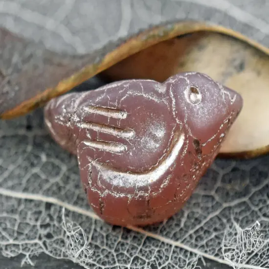 *6* 11x22mm Gold Washed Pink Opal Bird Beads {3}