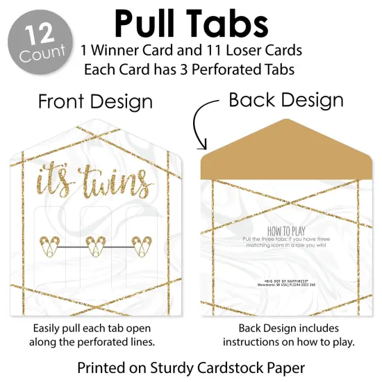 Big Dot of Happiness It's Twins - Gold Twins Baby Shower Game Pickle Cards - Pull Tabs 3-in-a-Row - Set of 12 {6}