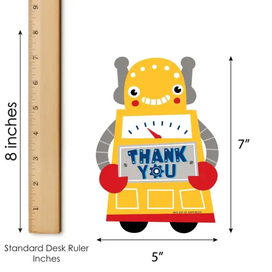 Big Dot of Happiness Gear Up Robots - Shaped Thank You Cards - Birthday Party or Baby Shower Thank You Note Cards with Envelopes - Set of 12 {7}