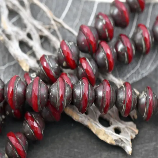 *10* 9x11mm Red Opaline Picasso Saturn Beads {6}