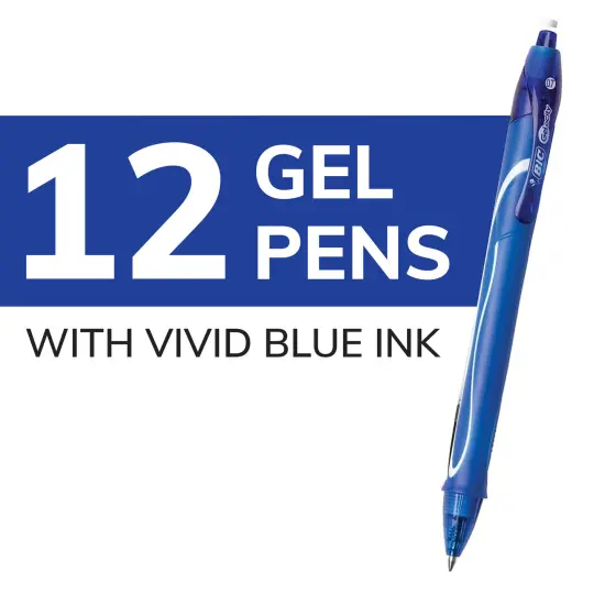 BIC Gel-ocity Quick Dry Blue Gel Pens, Medium Point (0.7mm), 12-Count Pack, Retractable Gel Pens With Comfortable Full Grip {4}