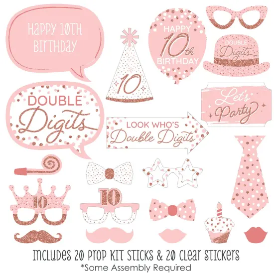 Big Dot of Happiness 10th Pink Rose Gold Birthday - Happy Birthday Party Photo Booth Props Kit - 20 Count {3}