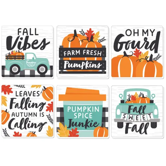 Big Dot of Happiness Happy Fall Truck - Funny Harvest Pumpkin Party Decorations - Drink Coasters - Set of 6 {1}