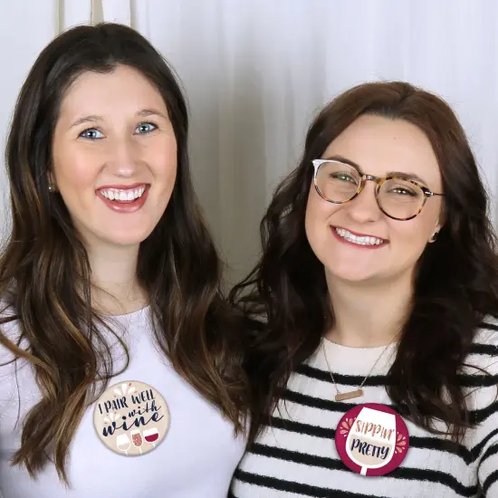 Big Dot of Happiness But First, Wine - 3 inch Wine Tasting Party Badge - Pinback Buttons - Set of 8 {6}