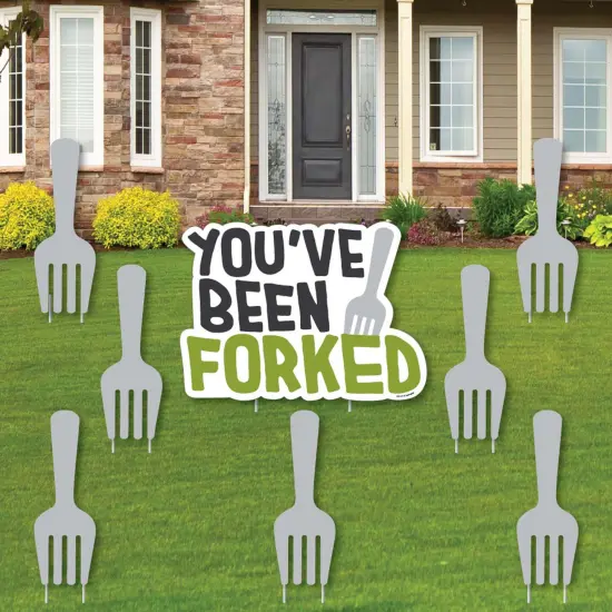Big Dot of Happiness You've Been Forked - Yard Sign and Outdoor Lawn Decorations - Funny Fork Prank Yard Signs - Set of 8 {1}