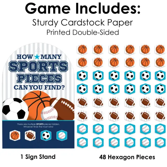 Big Dot of Happiness Go, Fight, Win - Sports - Baby Shower or Birthday Party Scavenger Hunt - 1 Stand and 48 Game Pieces - Hide and Find Game {6}