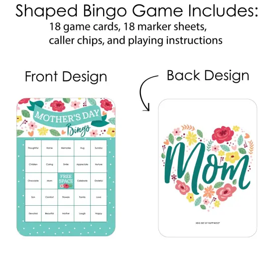 Big Dot of Happiness Colorful Floral Happy Mother's Day - Bingo Cards and Markers - We Love Mom Party Shaped Bingo Game - Set of 18 {4}