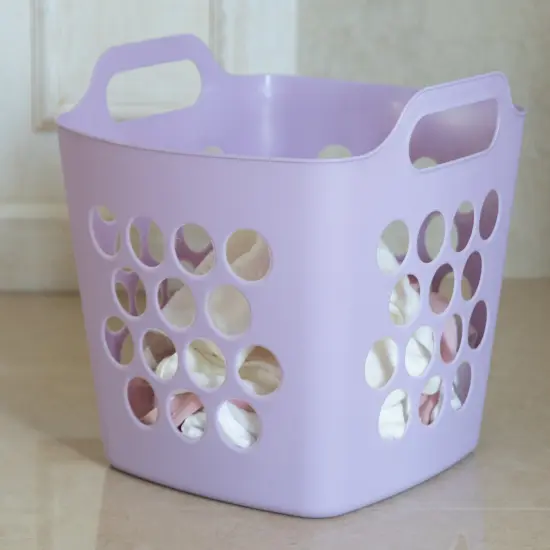 Flexible Plastic Laundry Basket - Square Storage Hamper with Side Handles for Easy Carrying - Versatile Organizer for Laundry, and Household Storage Small Purple {5}
