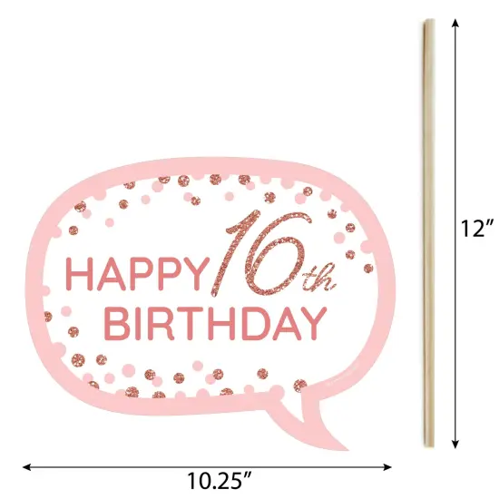 Big Dot of Happiness Funny 16th Pink Rose Gold Birthday - Happy Birthday Party Photo Booth Props Kit - 10 Piece {6}