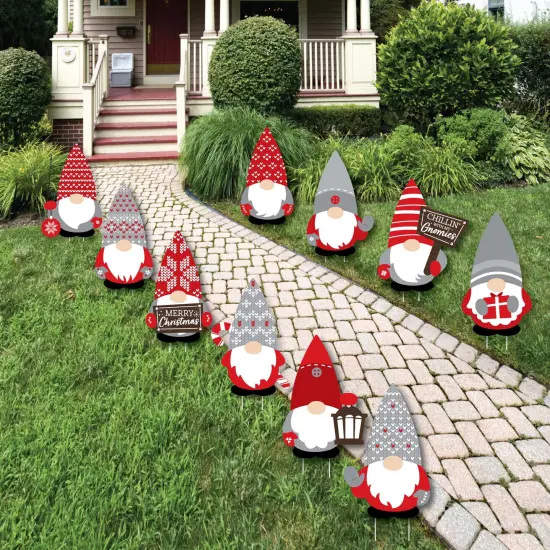 Big Dot of Happiness Christmas Gnomes - Lawn Decorations - Outdoor Holiday Party Yard Decorations - 10 Piece {1}