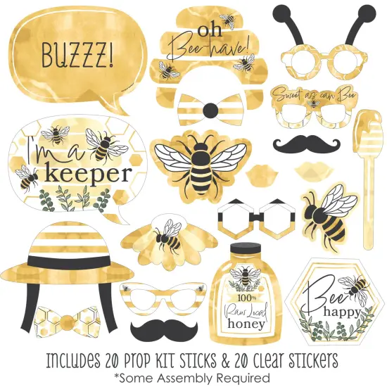 Big Dot of Happiness Little Bumblebee - Bee Baby Shower or Birthday Party Photo Booth Props Kit - 20 Count {3}