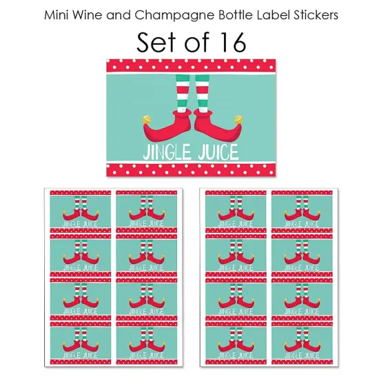 Big Dot of Happiness Elf Squad - Mini Wine and Champagne Bottle Label Stickers - Elf Christmas Party Favor Gift for Women and Men - Set of 16 {7}