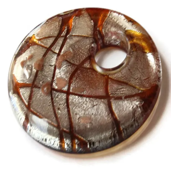 50mm Brown with Black and Gold Glass Donut Pendant {5}