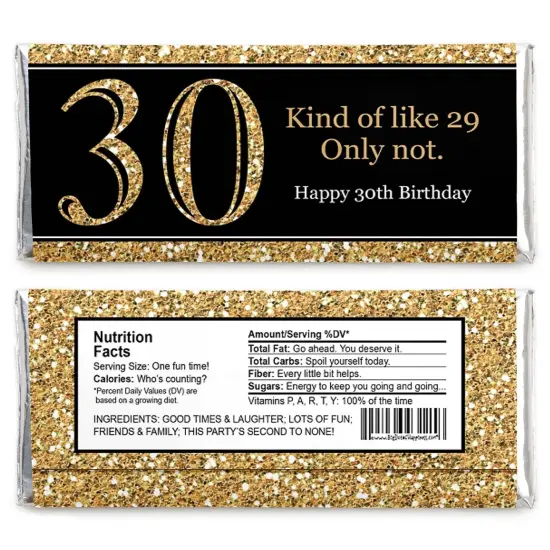 Big Dot of Happiness Adult 30th Birthday - Gold - Candy Bar Wrappers Birthday Party Favors - Set of 24 {3}