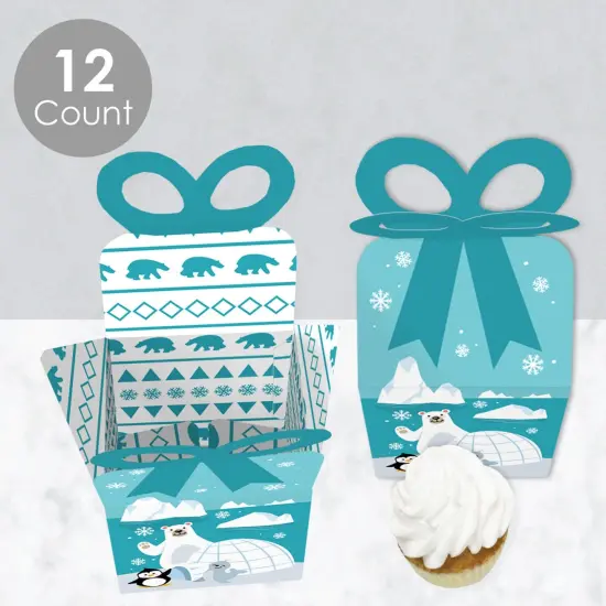 Big Dot of Happiness Arctic Polar Animals - Square Favor Gift Boxes - Winter Baby Shower or Birthday Party Bow Boxes - Set of 12 {4}